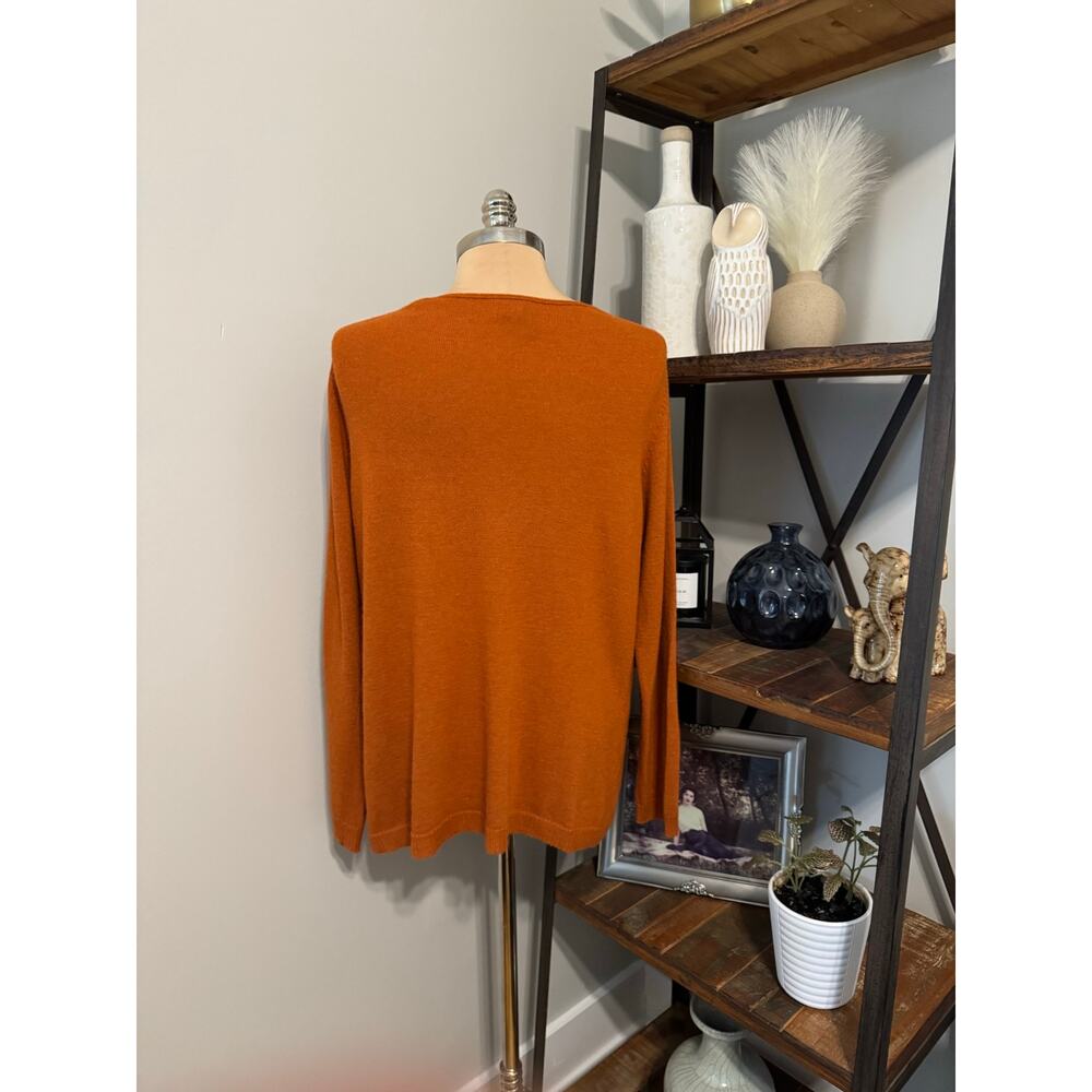 Eileen Fisher Wool/Cashmere/Angora V-Neck Sweater Lightweight Orange SIZE XL - Picture 2 of 9
